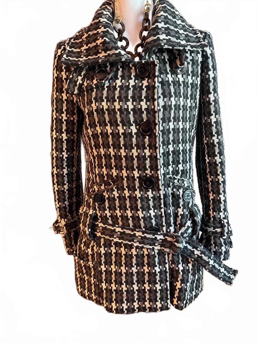 Houndstooth Wool Blend Coat M